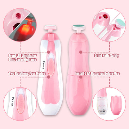 Electric Nail File Drill for Baby No Sharp Claws Hurt, 6 in 1 Safety Cutter Trimmer Clipper for Toes and Fingers (Blue)