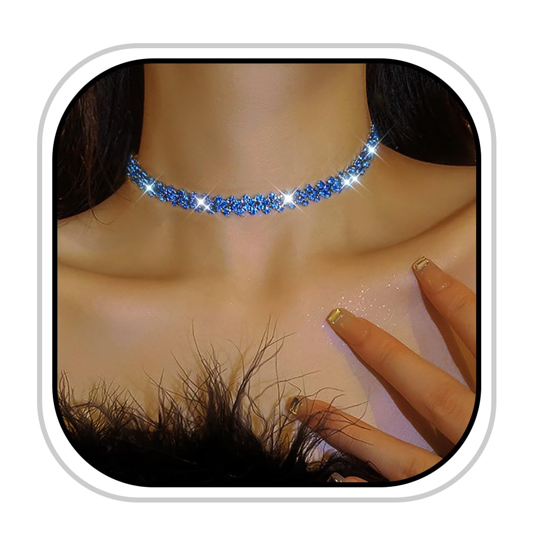 JEAIRTS Rhinestone Choker Necklace Gold Diamond Neck Chain Costume Jewelry