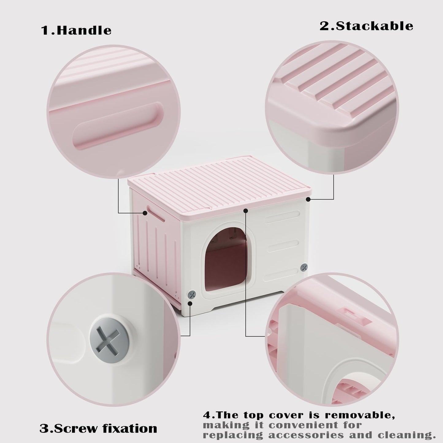 Plastic Cat House for Outdoor Indoor Use, Stackable Feral Cat Shelter Indoor Cat House Weatherproof Waterproof Elevated (Green)