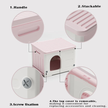 Plastic Cat House for Outdoor Indoor Use, Stackable Feral Cat Shelter Indoor Cat House Weatherproof Waterproof Elevated (Green)
