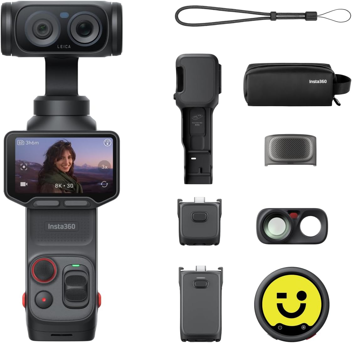 Insta360 Luna Ultra - 8K Vlogging Camera with Dual Leica Lenses, 12× Zoom, 1" Sensor, Detachable 2" Touchscreen, Triple AI Chip, Pocket Gimbal Camera for Vlog Photography-Cosmic Black