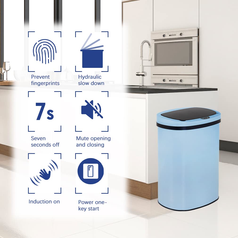 BestOffice | 13 Gallon Trash Can with Lid | Automatic Touchless Garbage Can | Odor Control | Modern Oval Design | Easy to Clean | Stainless Steel | Fits Any Kitchen, Bathroom, Office or Home
