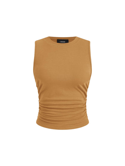CIDER Womens Tank Tops Sleeveless High Neck Ruched Crop Tops Going Out Casual Basic Ribbed Shirt Summer Fashion Clothing