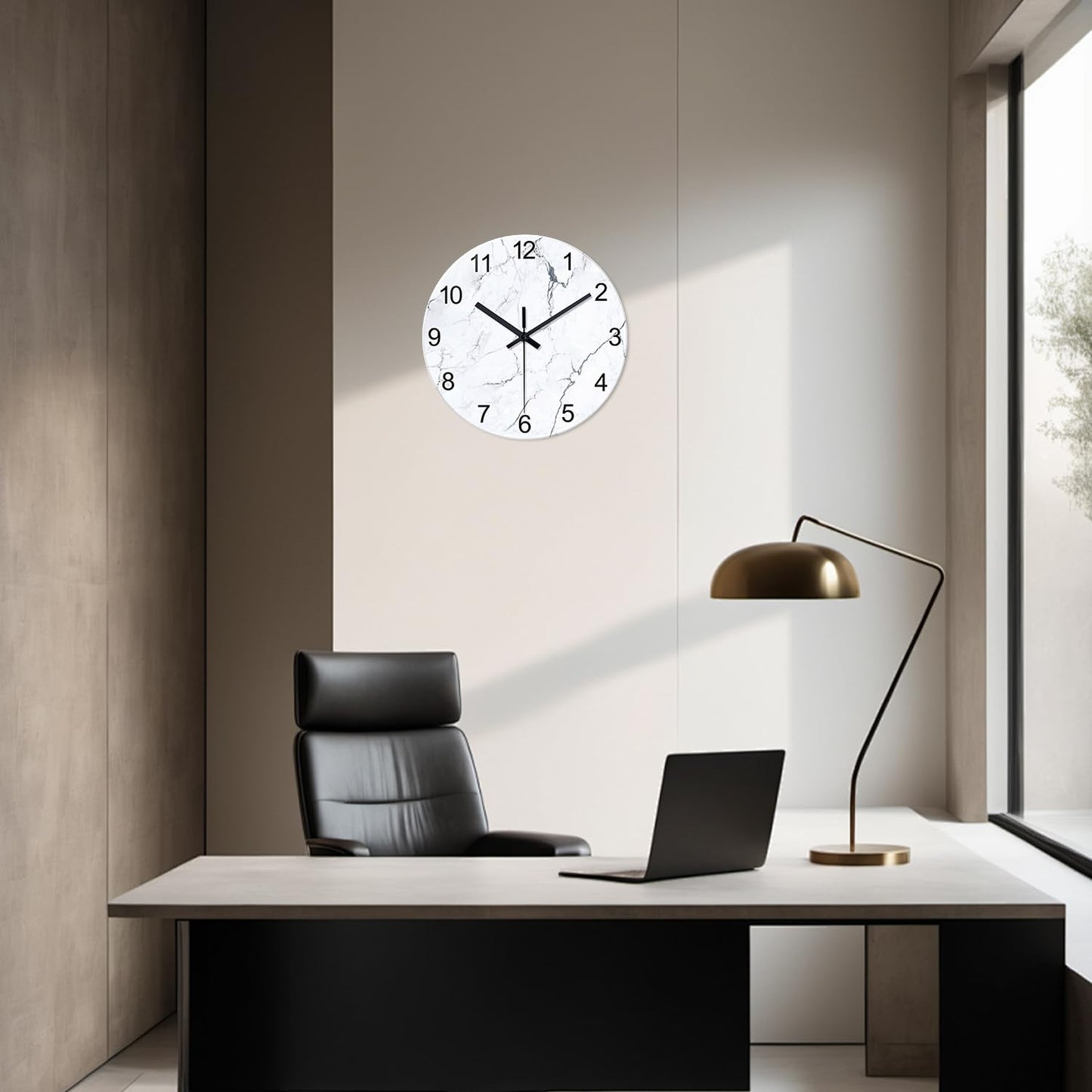 White Marble Glass Wall Clocks Battery Operated 12 Inch Abstract Decorative Analog Wall Clocks for Living Room Bedroom Office Silent Wall Clock Modern