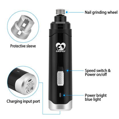 Casfuy Dog Nail Grinder Upgraded - Professional 2-Speed Whisper-Quiet Electric Pet Nail Trimmer Painless Paws Grooming & Smoothing for Small Medium Large Dogs & Cats (Dark Blue)