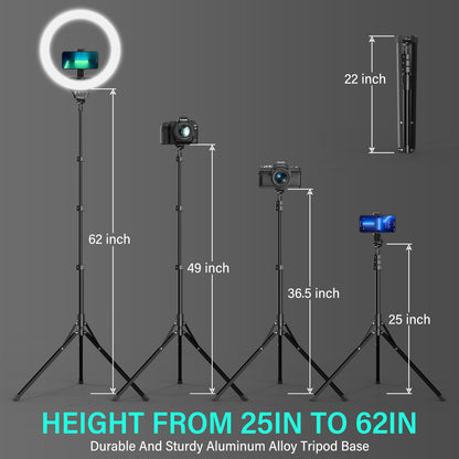 UBeesize 12'' LED Ring Light with 62'' Tripod Stand, Selfie Ring Light for Video Recording, Live Streaming, TikTok & YouTube, Compatible with iPhone & Android (Black)