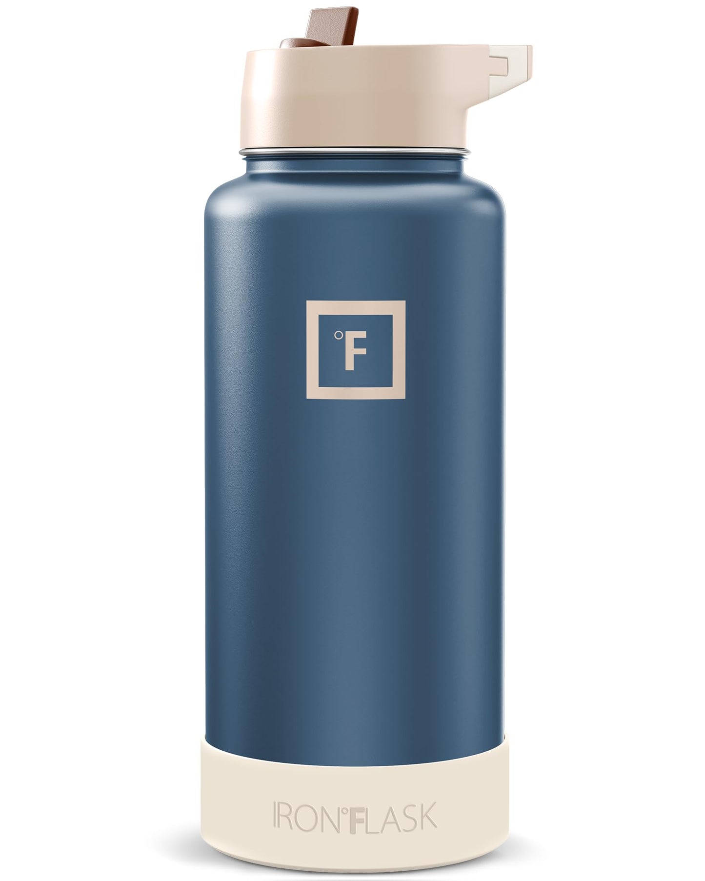 IRON °FLASK Camping & Hiking Hydration Flask with Straw, Wide Mouth Insulated Stainless Steel Sports Water Bottle - Midnight Black 24 oz - Straw (1 Lid)