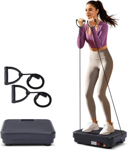 Vibration Plate Exercise Machine, 400LBS Vibrating Plate for Lymphatic Drainage with 999 Speeds, Vibration Plate Machine with Resistance Bands, Mini Lymphatic Drainage Massager for Home Exercising