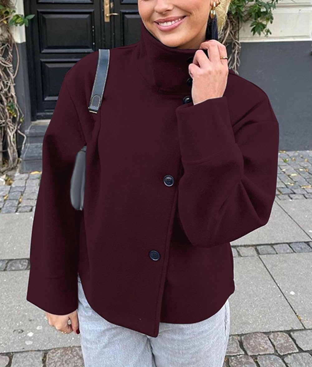 CHARTOU Women Crop Pea Coat Wool Blend Winter Loose Casual Short Jacket Outwear