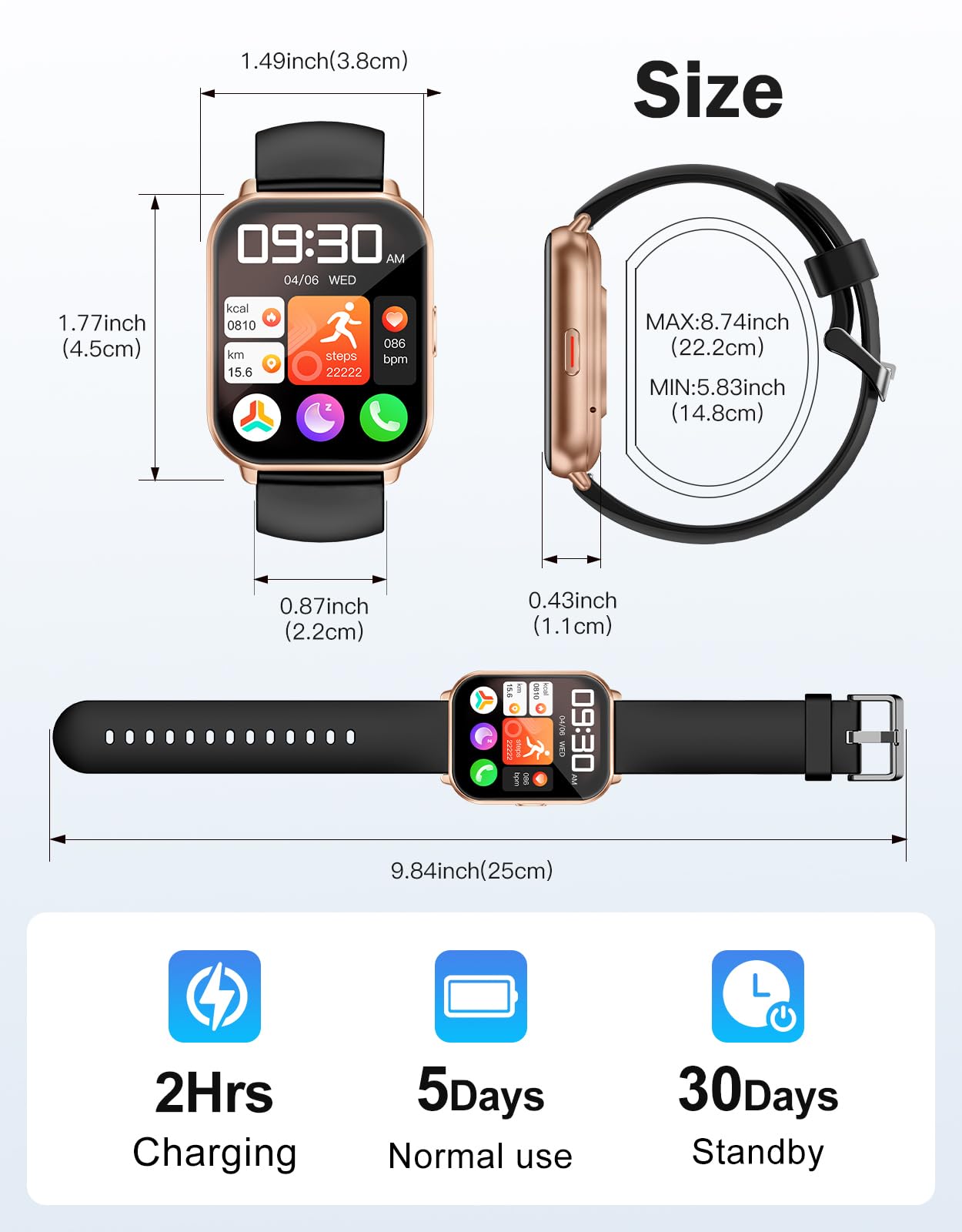 RUIMEN Smart Watches for Women Men (Answer/Make Calls, 2 Bands Included), 1.8" Smartwatch for iOS/Android Phones, Fitness Tracker Heart Rate/Sleep Monitor Digital Watch Waterproof Milky White