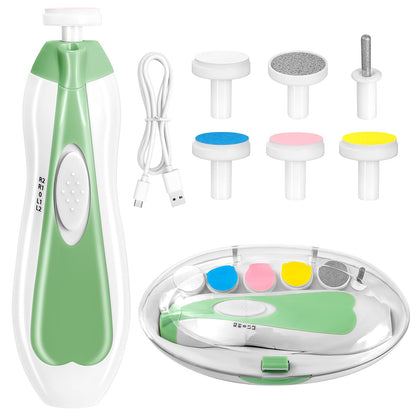 Electric Nail File Drill for Baby No Sharp Claws Hurt, 6 in 1 Safety Cutter Trimmer Clipper for Toes and Fingers (Blue)