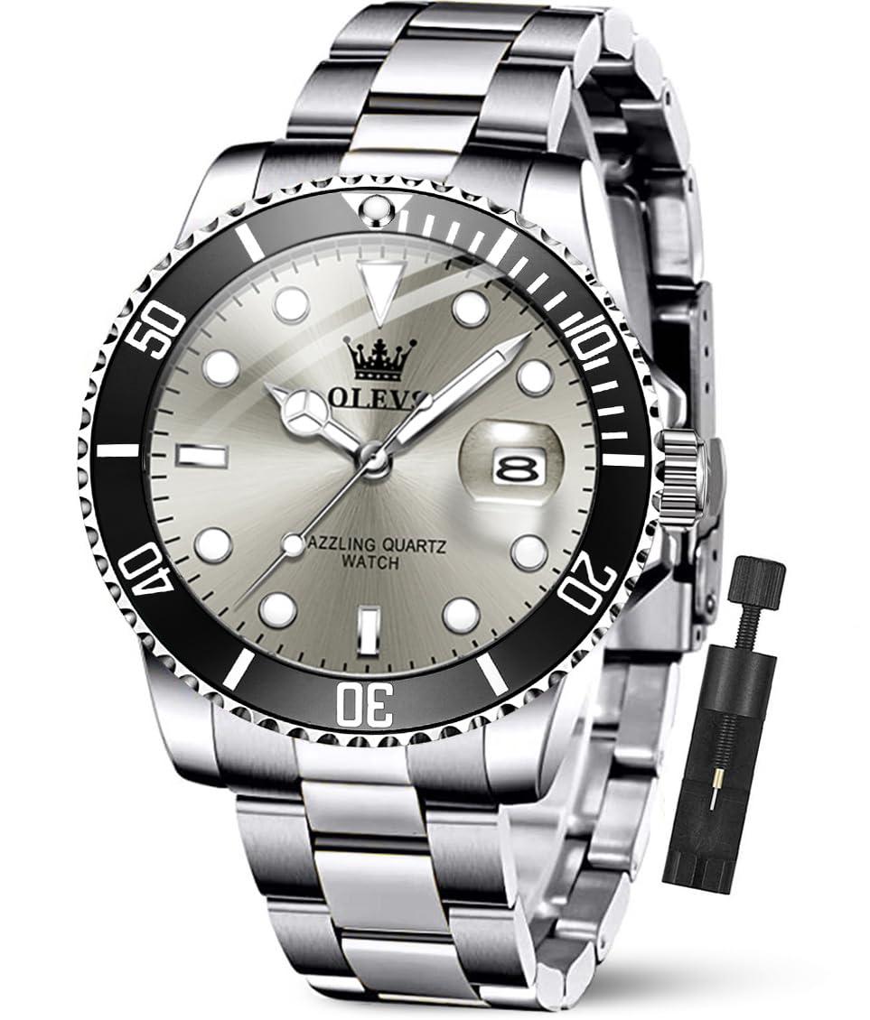 OLEVS Luxury Watches for Men Big Face Stainless Steel Business Dress Analog Quartz Watch with Day Waterproof Luminous Mens Wrist Watch