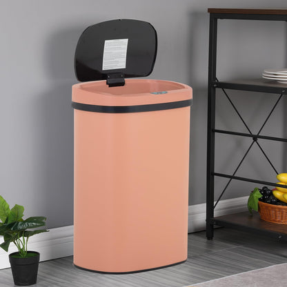 BestOffice | 13 Gallon Trash Can with Lid | Automatic Touchless Garbage Can | Odor Control | Modern Oval Design | Easy to Clean | Stainless Steel | Fits Any Kitchen, Bathroom, Office or Home