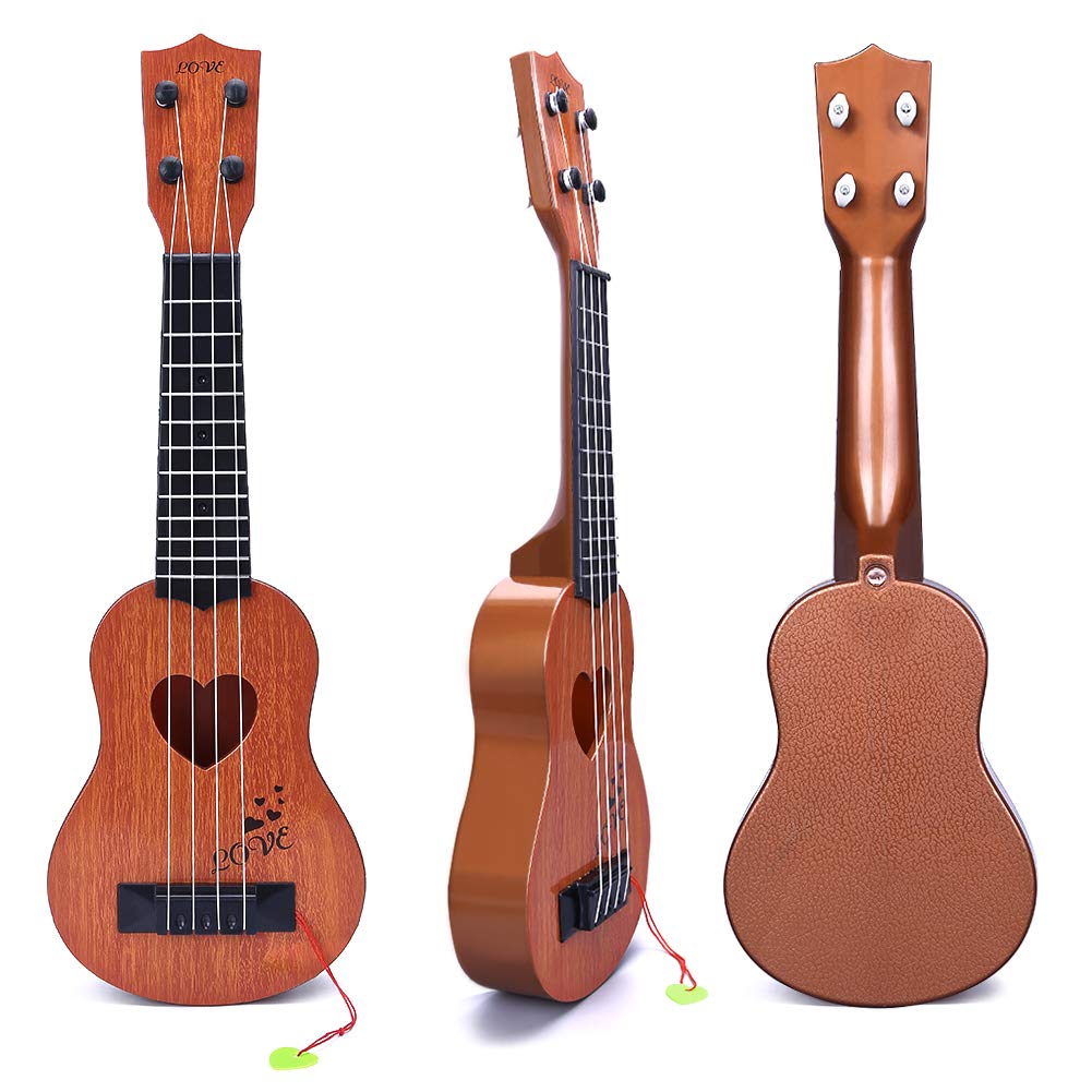 YEZI Classical Ukulele for Kids, Mini Toddler Guitar Toy with Pick, Educational Musical Instrument for Preschool Boys Girls, Early Learning Music Toy for Ages 3 4 5 6+ Years Old, Brown