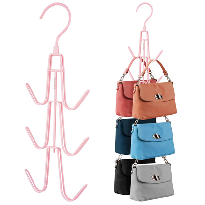 ZEDODIER 2 Pack Purse Organizer for Closet, Heavy-Duty Hanging Purse Hanger Closet Holds Up to 12 Purses, Metal Rotating Space Saving Bag Holder Handbag Storage Hook Backpack Rack, Silver
