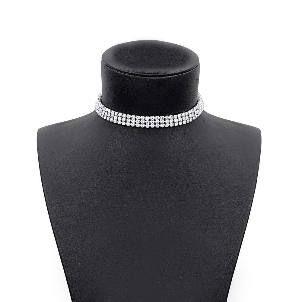 Zealmer 3 Row Rhinestone Choker Necklace for Women 18K Gold Plated