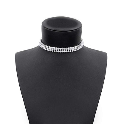 Zealmer 3 Row Rhinestone Choker Necklace for Women 18K Gold Plated