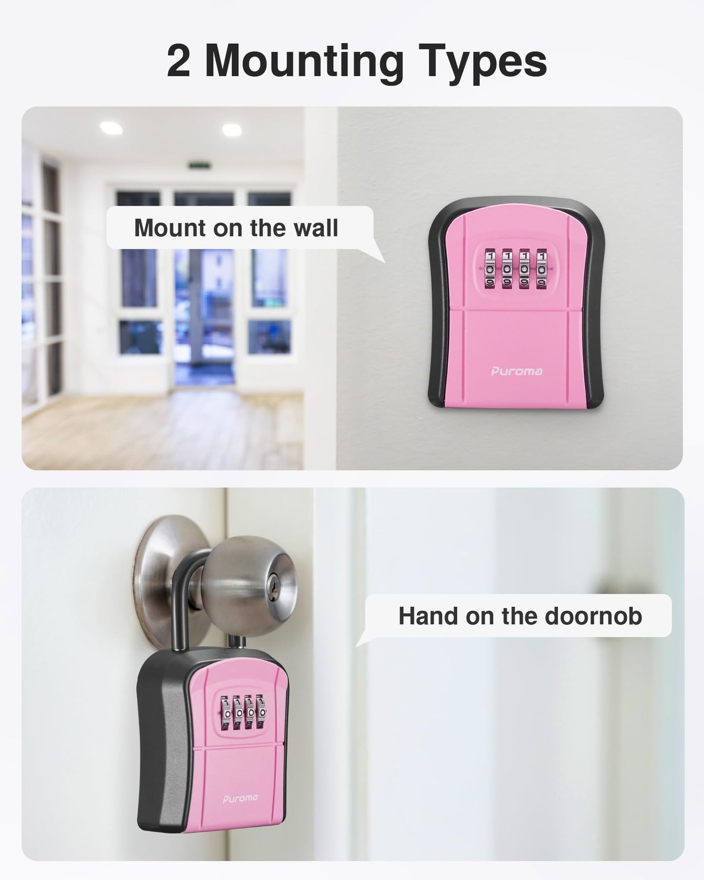 Puroma Key Lock Box, Portable Combination Lockbox Wall-Mounted Key Storage Box for House Keys, Resettable Code Safe Security Lock Box for Home, Office, Apartment Spare Key Storage (1 Pack, Gray)