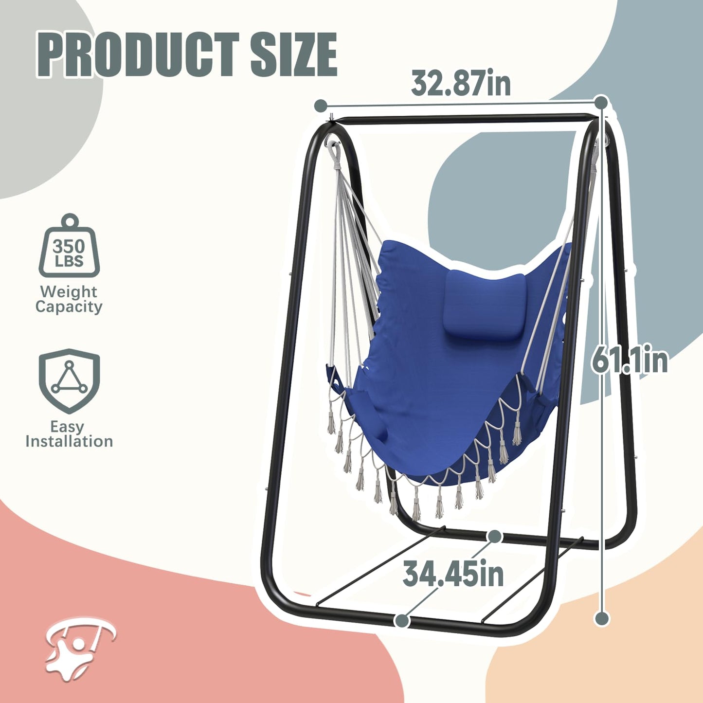 G TALECO GEAR Hammock Chair with Stand,Heavy-Duty and Rustproof Hanging Chair with Stand,Hammock Swing Chair Stand,for Indoor Outdoor Patio Yard Garden Porch (Grey)