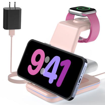 JoyGeek 3 in 1 Charging Station for Apple Devices, Wireless Charger Stand for iPhone 17/16/15/14/13/12/11/SE/X Pro Max Plus - Apple Watch 11/10/9/Ultra 2/8/SE/7/6/5 - AirPods Pro 2/3/2