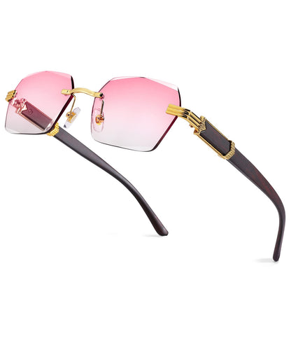 Pro Acme Rimless Rectangle Sunglasses for Men Women Hexagon Shade Eyewear Frameless y2k Glasses