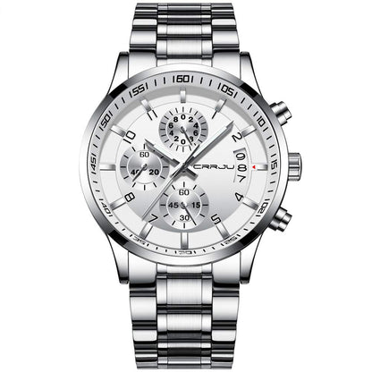 CRRJU Men's Fashion Stainless Steel Watches Date Waterproof Chronograph Wristwatches,Black Steel Band Waterproof Quartz Watch for Men