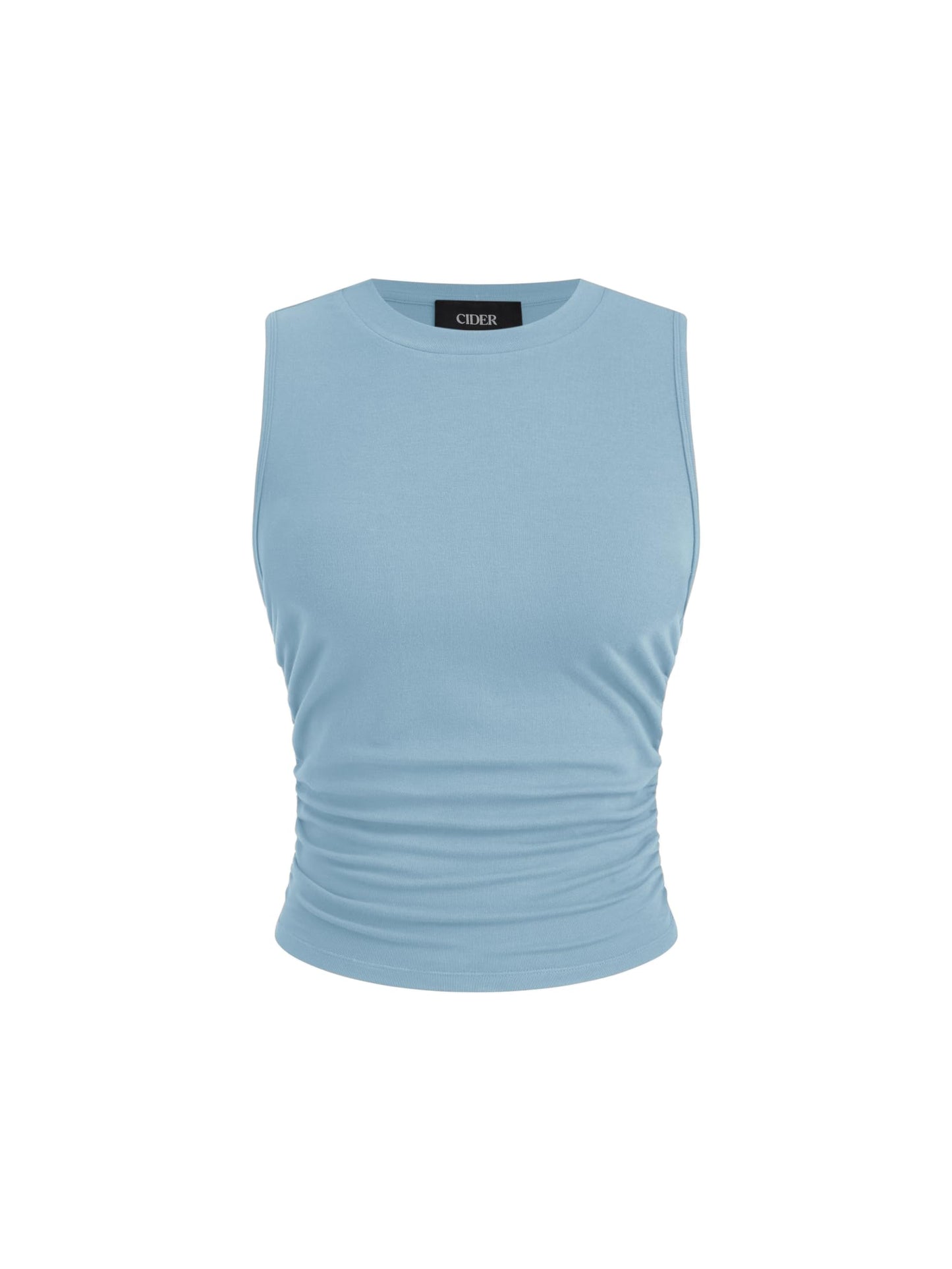 CIDER Womens Tank Tops Sleeveless High Neck Ruched Crop Tops Going Out Casual Basic Ribbed Shirt Summer Fashion Clothing