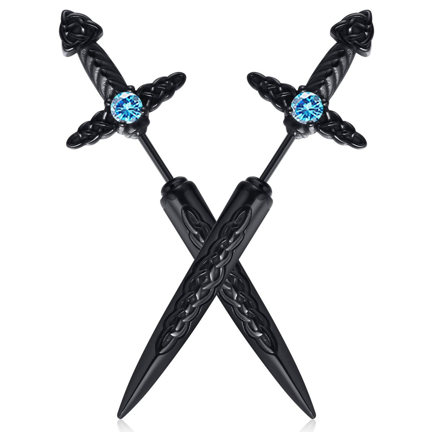 Hisatan Sword Earrings for Men Women, Stainless Steel Gothic Dagger Celtic Knot Irish Studs Earrings, Cool Punk Hip Pop Cubic Zirconia Dangle Goth Screw Spike Earring Jewelry