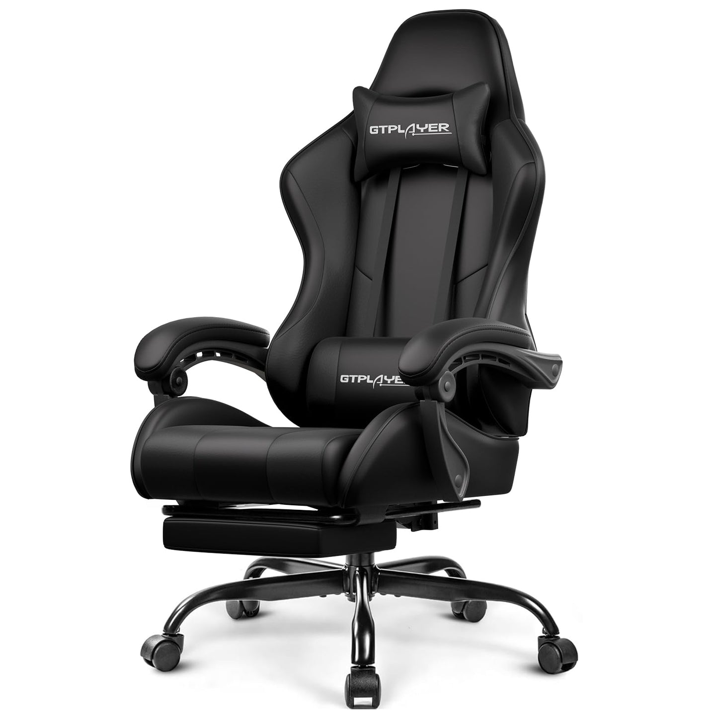 GTPLAYER Gaming Chair, Computer Chair with Footrest and Lumbar Support, Height Adjustable Game Chair with 360°-Swivel Seat and Headrest and for Office or Gaming (Pearl White)