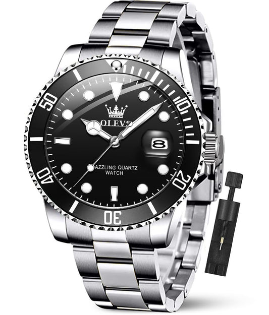 OLEVS Luxury Watches for Men Big Face Stainless Steel Business Dress Analog Quartz Watch with Day Waterproof Luminous Mens Wrist Watch