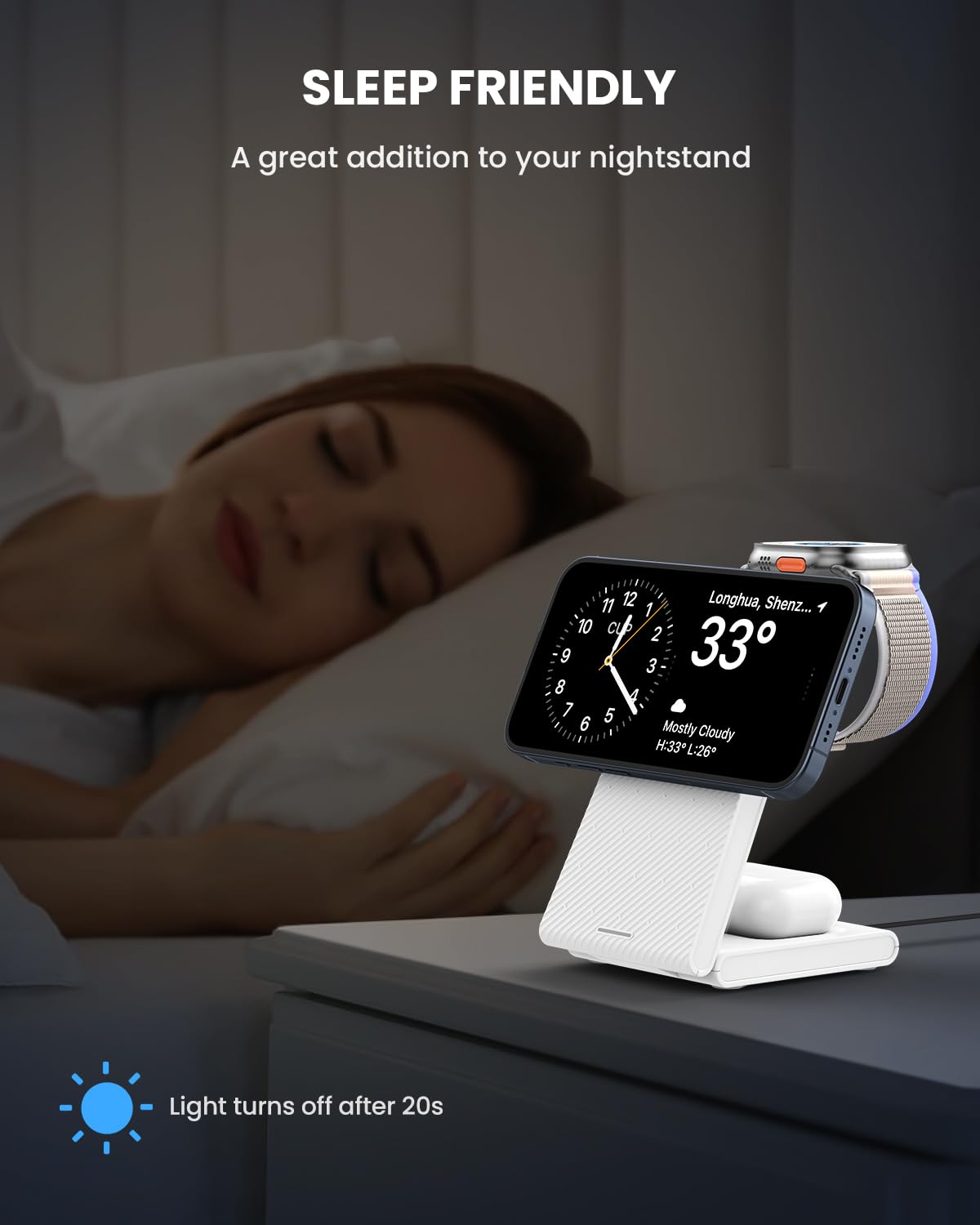 JoyGeek 3 in 1 Charging Station for Apple Devices, Wireless Charger Stand for iPhone 17/16/15/14/13/12/11/SE/X Pro Max Plus - Apple Watch 11/10/9/Ultra 2/8/SE/7/6/5 - AirPods Pro 2/3/2