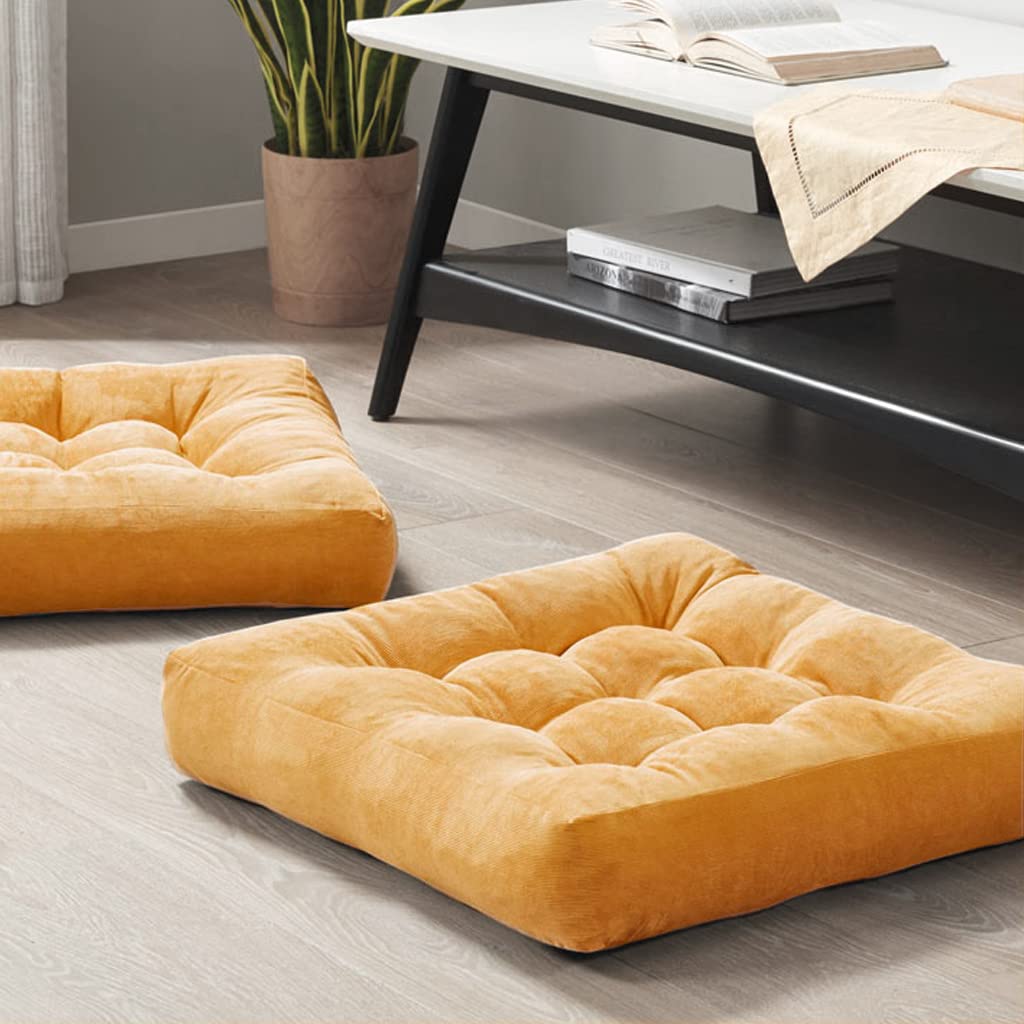 Meditation Floor Pillow Set of 2, Round Large Pillows Seating for Adults, Tufted Corduroy Cushion for Living Room Tatami, Beige 22 Inch