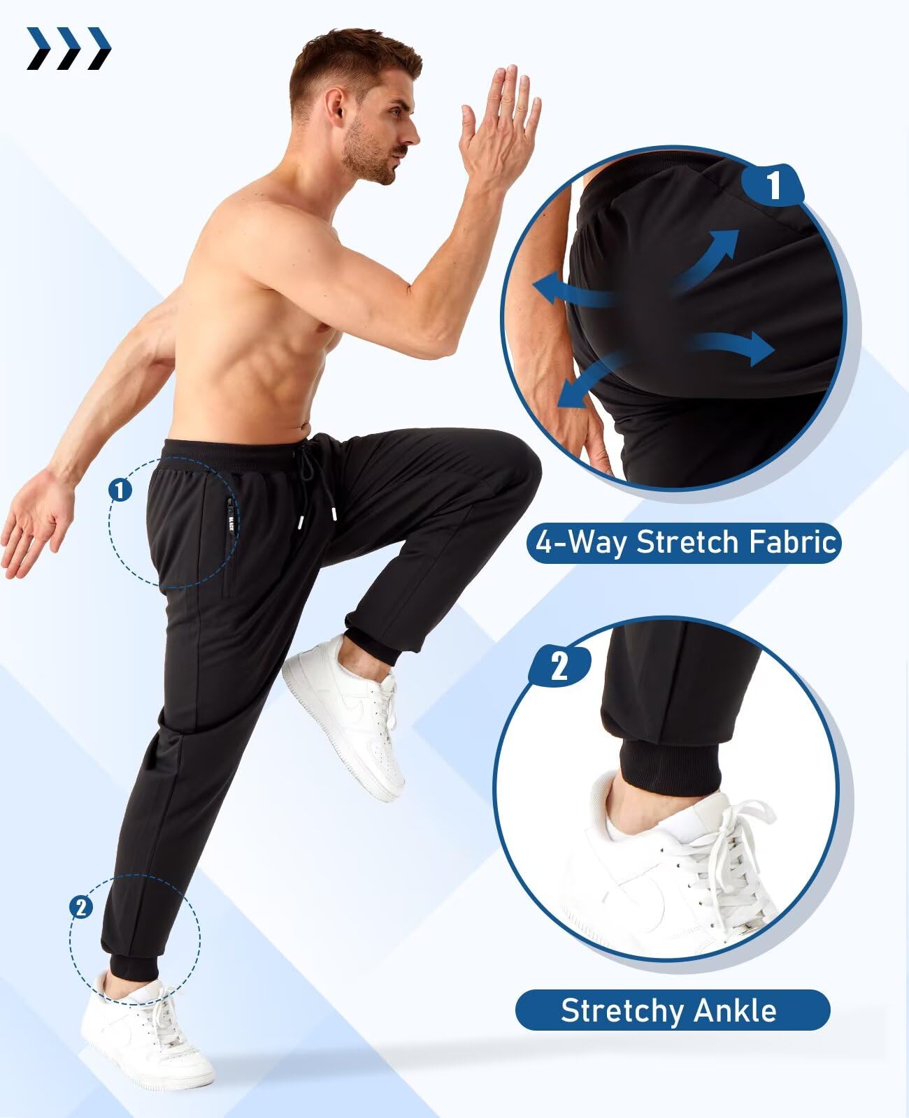 Mens Sweatpants with Zipper Pockets 5 Pack Athletic Joggers for Men Warm Slim Fit Track Workout Running Sweat Pants