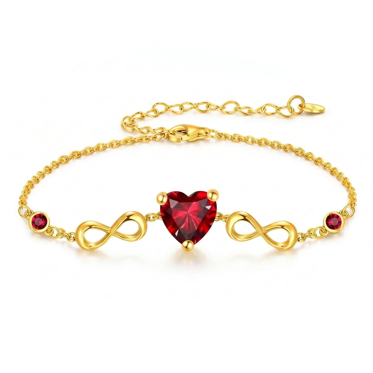 14K Gold Infinity Birthstone Bracelets for Women, Infinity Love Heart Birthstone Link Bracelets for Women, 14K Gold Plated Jewelry Birthday Gifts for Wife Girlfriend Mom, 7+2 Inch
