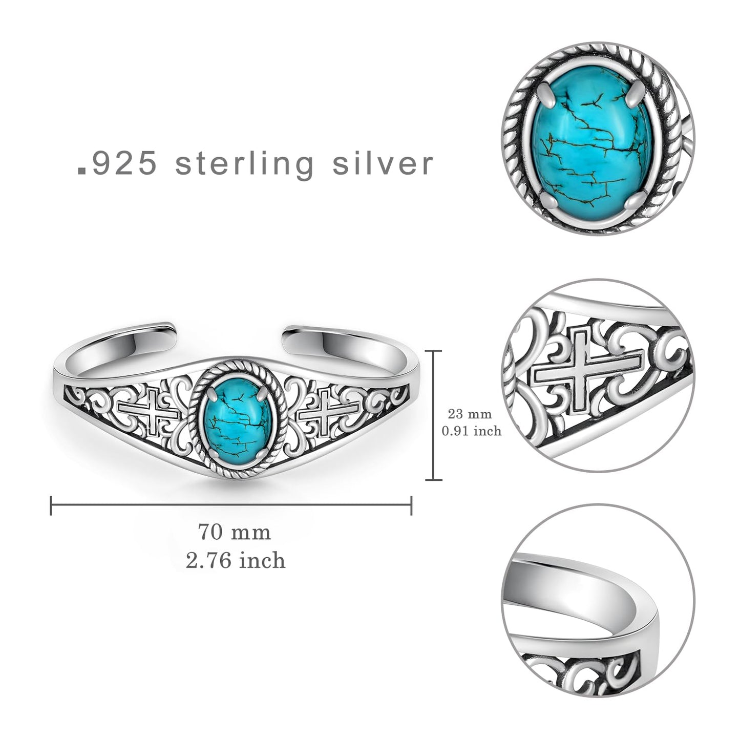 Genuine Turquoise Bracelet for Women 925 Sterling Silver Real Turquoise Cuff Bracelet Vintage Western Jewelry for Women