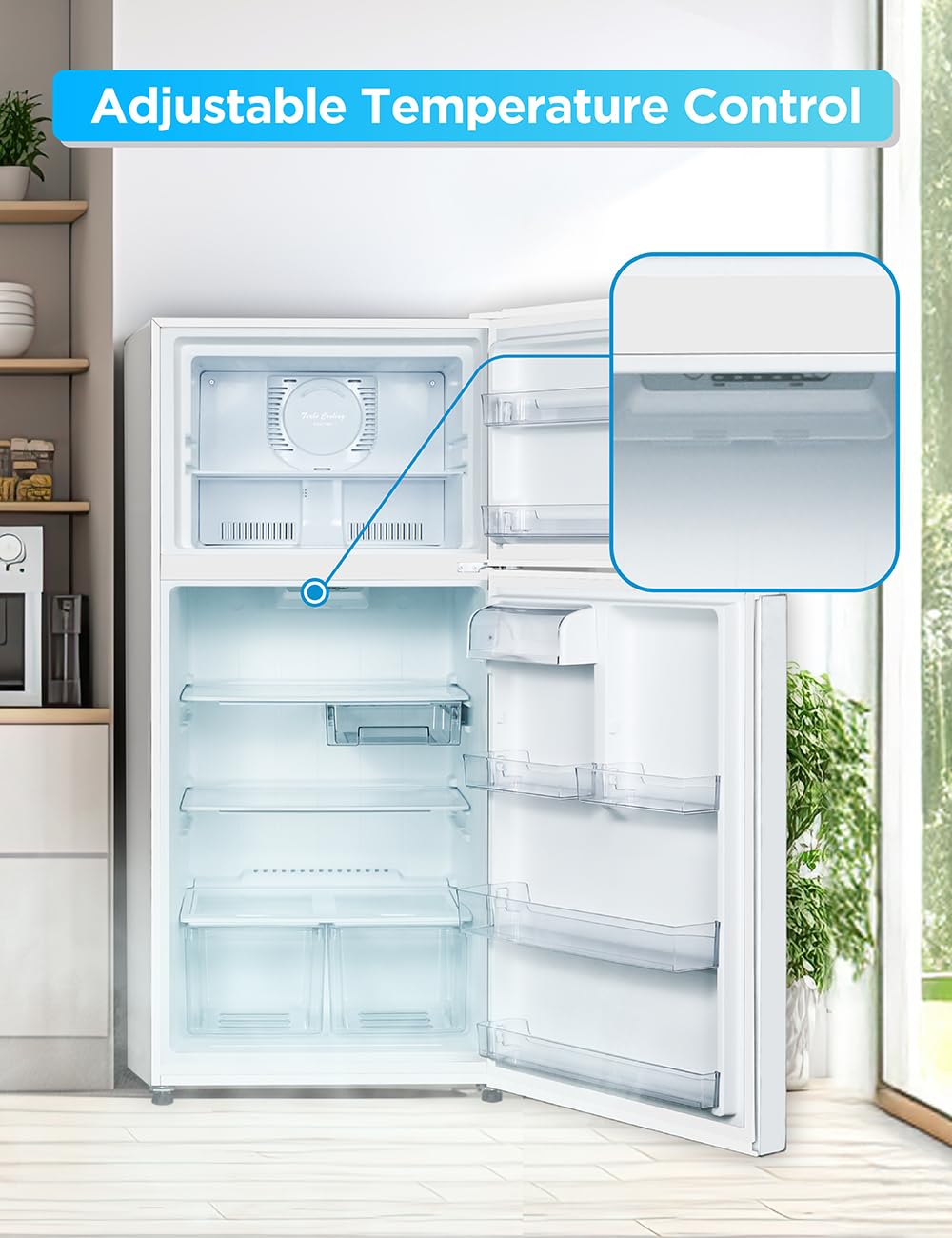 Commercial Cool 20 Cu. Ft. Top Mount Refrigerator with Freezer, 2-Door Refrigerator with Top Freezer and Adjustable Temperature Control, Ice Maker Ready, Energy Star Certified, Stainless Look