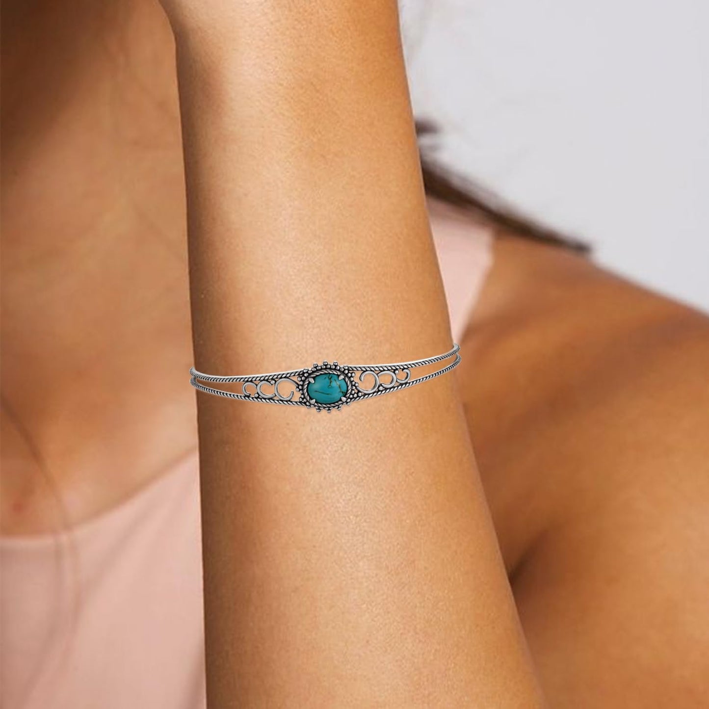 Genuine Turquoise Bracelet for Women 925 Sterling Silver Real Turquoise Cuff Bracelet Vintage Western Jewelry for Women