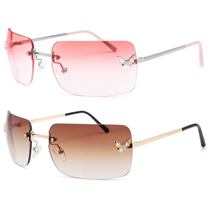 Y2k Sunglasses for Women - Trendy Rimless 2000s Fashion Sun Glasses Rave Shades