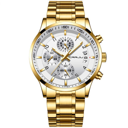 CRRJU Men's Fashion Stainless Steel Watches Date Waterproof Chronograph Wristwatches,Black Steel Band Waterproof Quartz Watch for Men