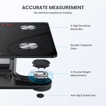 RENPHO Smart Scale for Body Weight, Tempered Glass Bathroom Digital Scale with BMI, Body Fat, Bluetooth Fitness Equipment Sync with Apps Accurate for Weight Loss, Home Use, 400 lbs – Elis 1