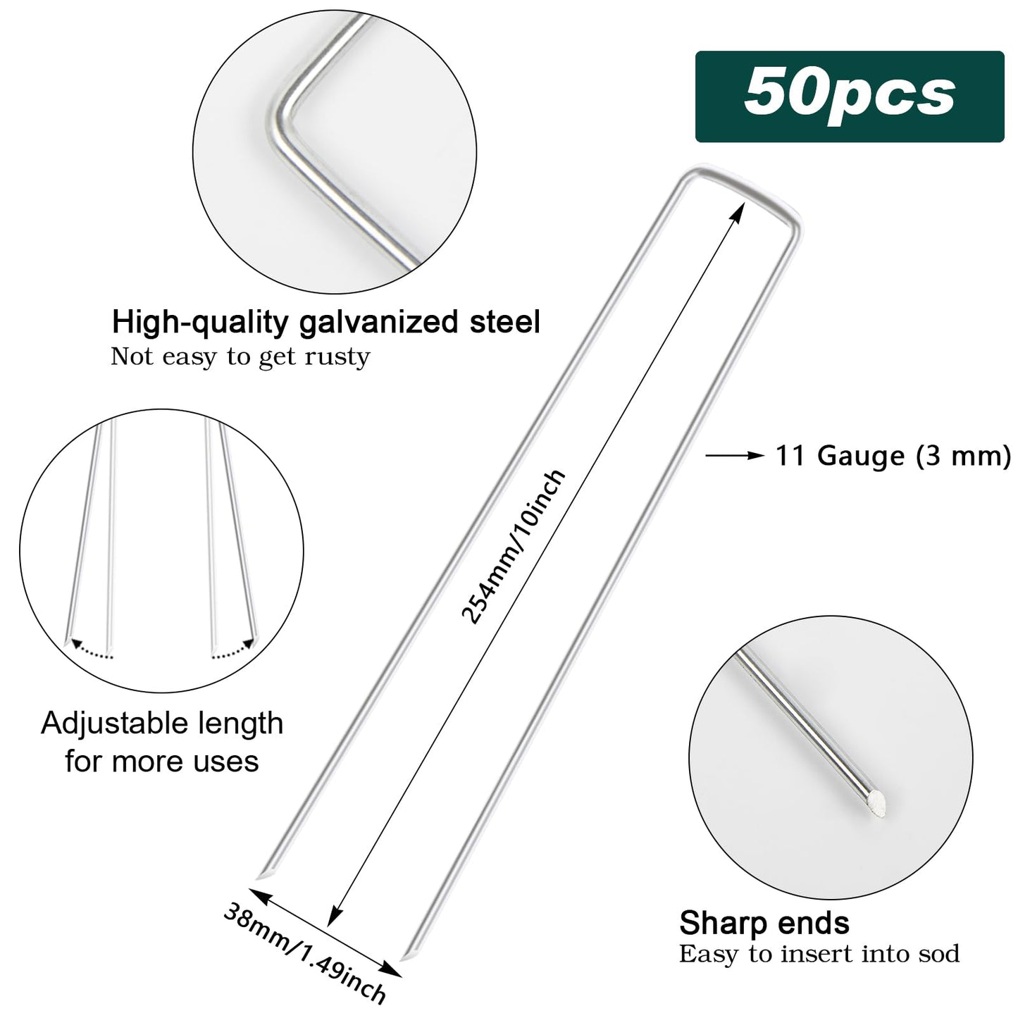 FEED GARDEN 6 Inch 50 Pack Hot-dip Galvanized Landscape Staples Plant Cover Spikes 11 Gauge Tent Stakes Garden Stakes Landscaping Fabric SOD Pins Yard Pins for Decoration Weed Barrier Fabric