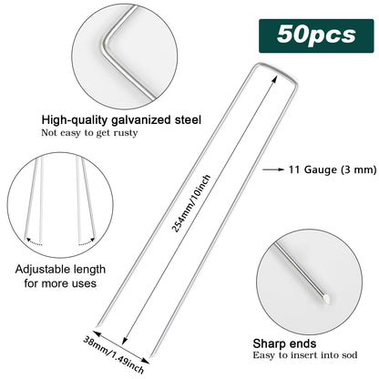 FEED GARDEN 6 Inch 50 Pack Hot-dip Galvanized Landscape Staples Plant Cover Spikes 11 Gauge Tent Stakes Garden Stakes Landscaping Fabric SOD Pins Yard Pins for Decoration Weed Barrier Fabric