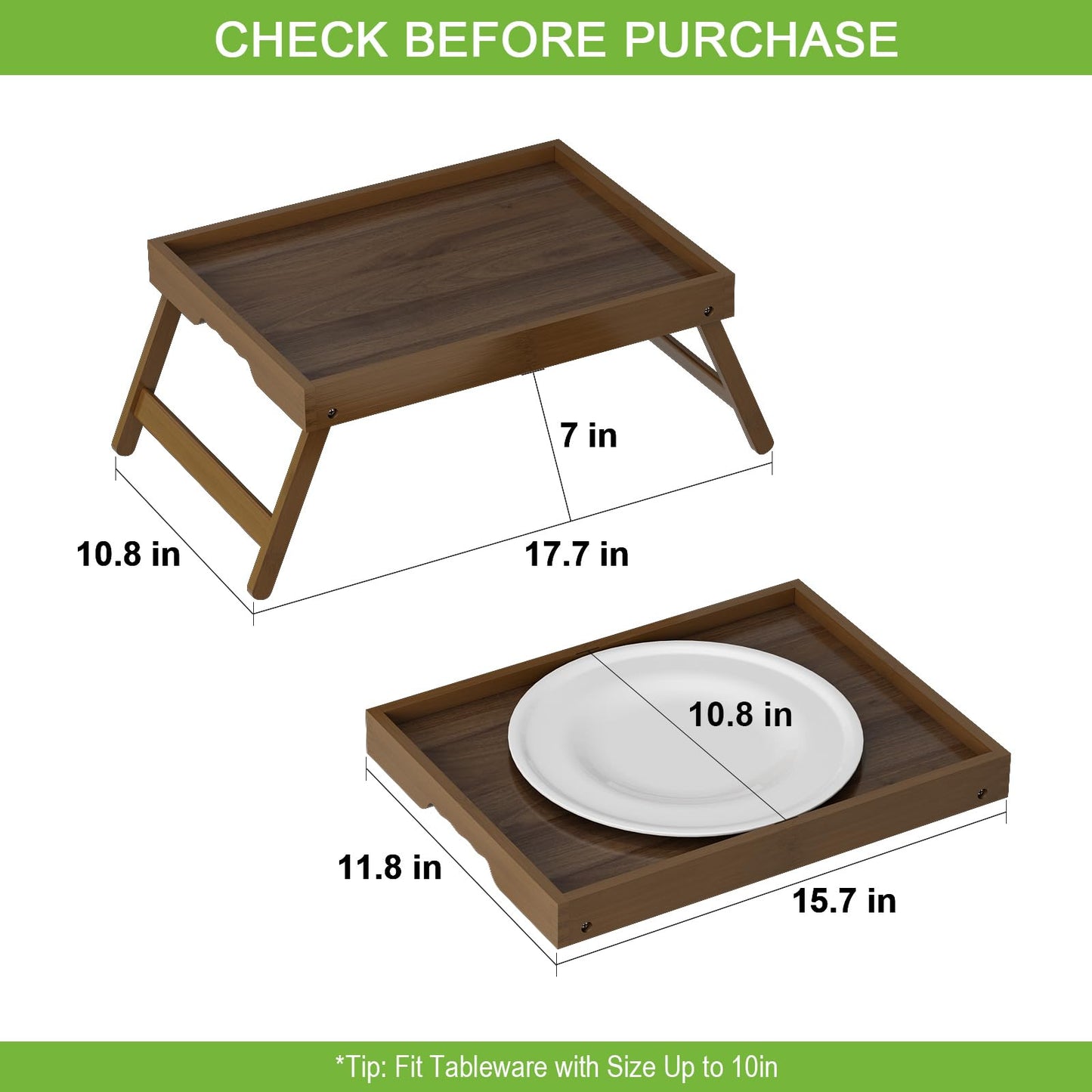 Artmeer Bed Tray Table with Folding Legs,Bamboo Breakfast in Bed for TV Table, Laptop Computer Tray,Eating,Snack Tray(Bamboo)