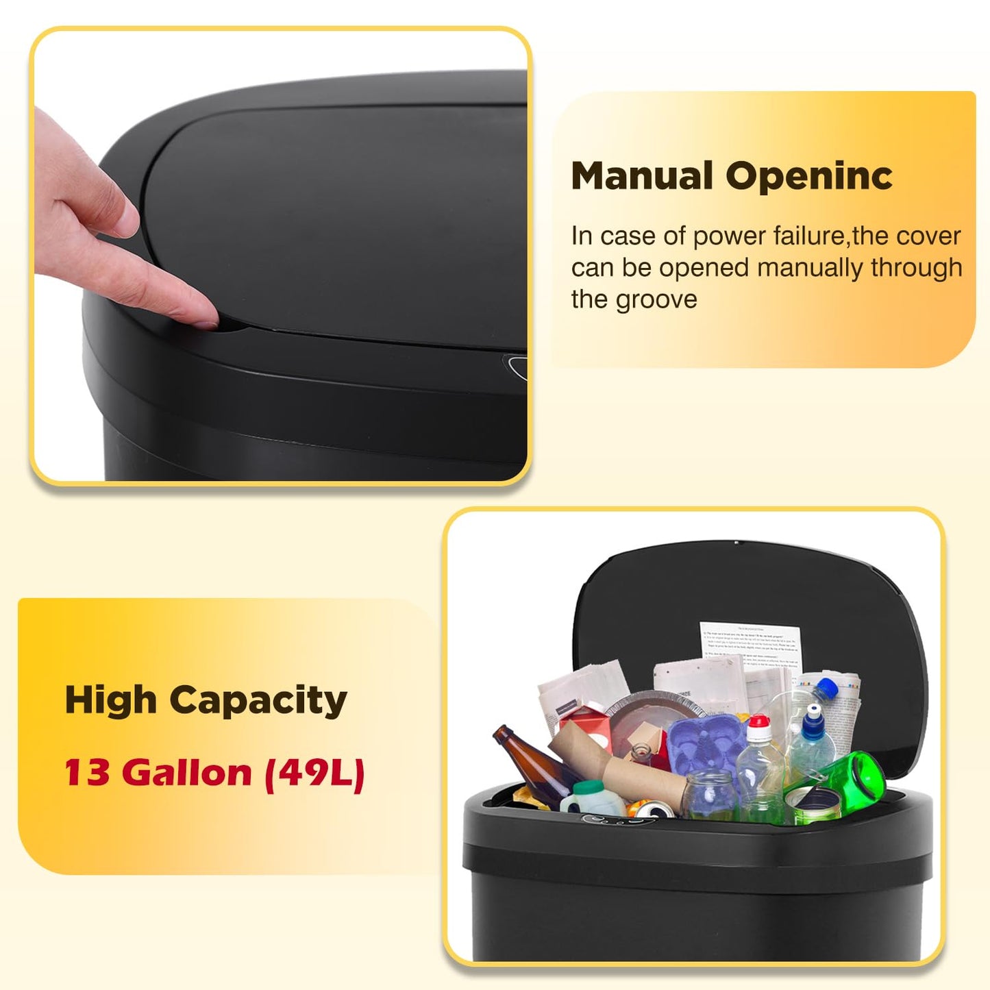 BestOffice | 13 Gallon Trash Can with Lid | Automatic Touchless Garbage Can | Odor Control | Modern Oval Design | Easy to Clean | Stainless Steel | Fits Any Kitchen, Bathroom, Office or Home