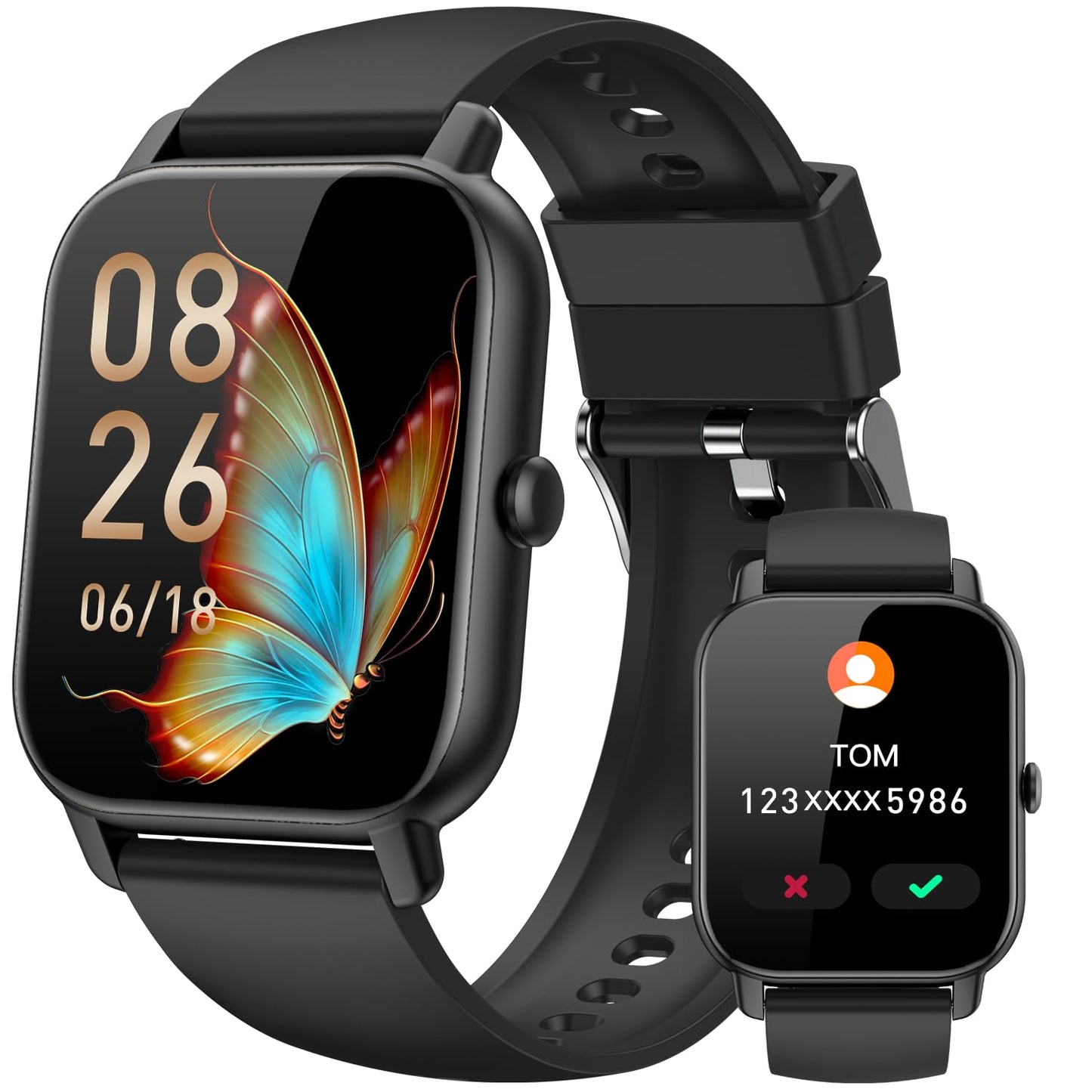 Smart Watches for Men Women, Fitness Tracker with Activity Counter/Sleep Monitor, IP68 Waterproof Smart Watch for Android iPhone iOS Compatible (Jet Black, 1.83)