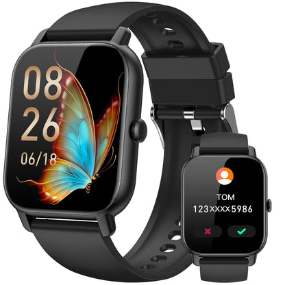 Smart Watches for Men Women, Fitness Tracker with Activity Counter/Sleep Monitor, IP68 Waterproof Smart Watch for Android iPhone iOS Compatible (Jet Black, 1.83)