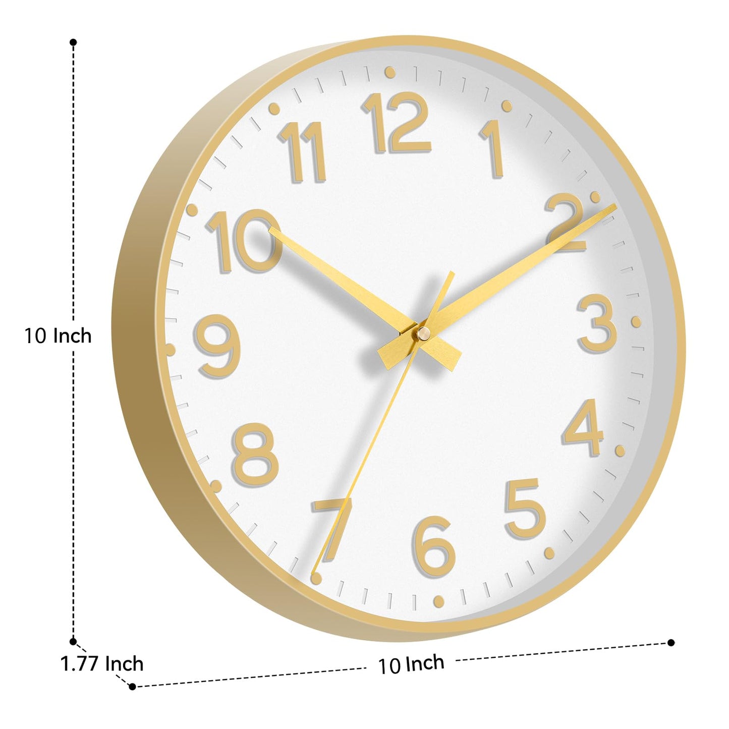 Roymnie Wall Clock Green, Silent Wall Clocks Battery Operated 8 Inch-Modern Non Ticking Analog Clock Decorative for Kitchen Office Bathroom Bedroom(Gold)