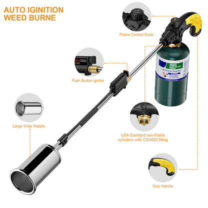 Sondiko Propane Torch Weed Burner, High Output Weed Torch Flamethrower, 30" Detachable Long Arm Heavy Duty Blow Torch For Garden, Wood, Ice, Snow, Melting(PROPANE TANK NOT INCLUDED)