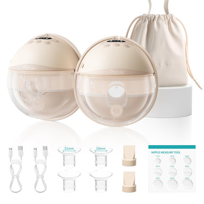 Paruu Hands Free Breast Pump P16, Wearable Breast Pump Electirc Portable with 4 Modes & 12 Levels, Max 309mmHg Strong Suction 19/21/24mm Flange Inserts Wearable Breastfeeding Pump, 2 Pack（Nude