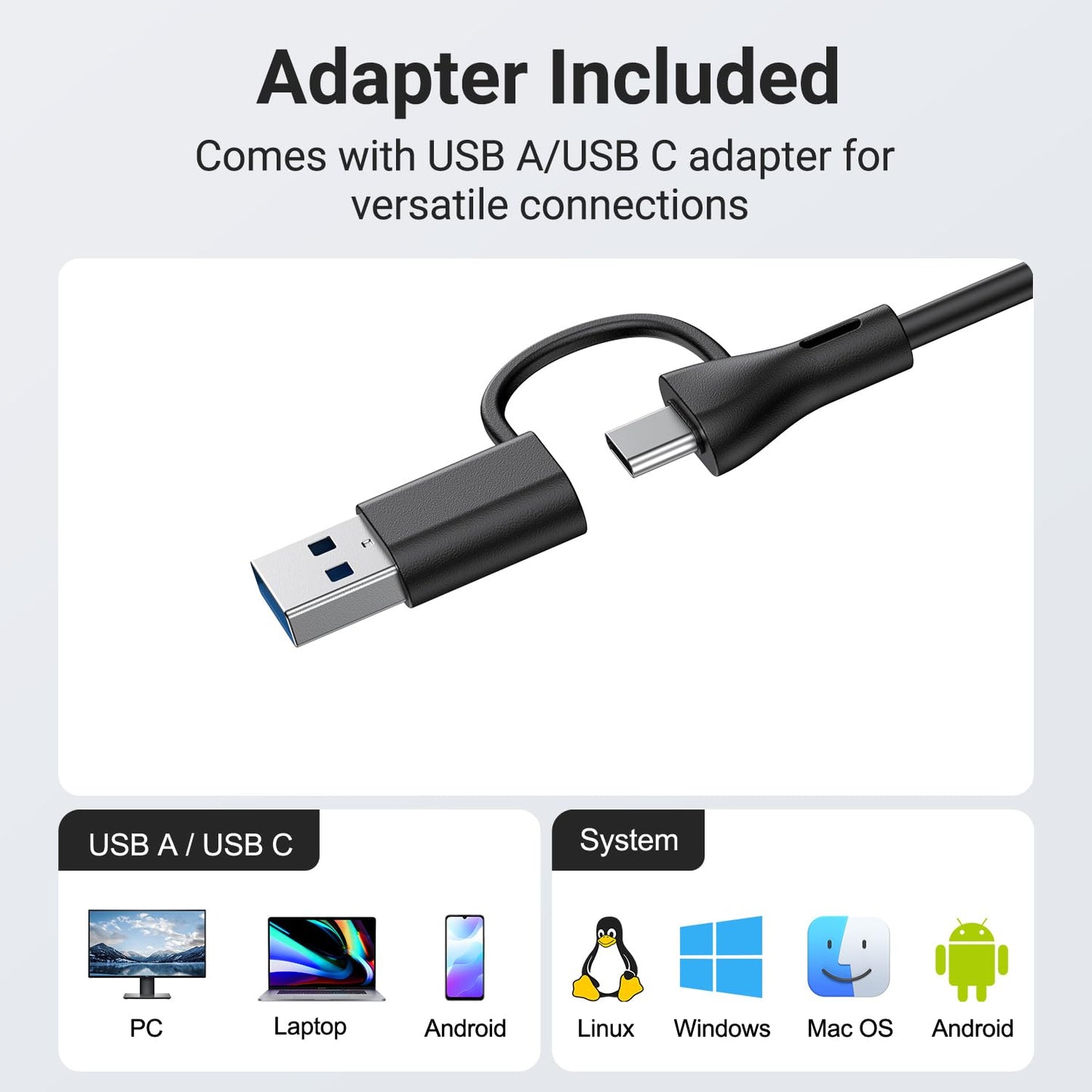 INGA Computer Speakers with Detachable Mic, Plug and Play Desktop Speakers, One-Touch Mute Microphone, Stereo & Bass, Easily Clamps to Monitor, Compatible with PC, MAC, Laptop